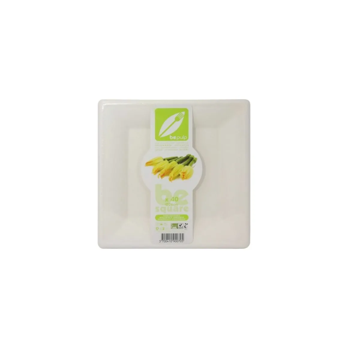 Assiette carrée bio 26 cm en bagasse - par 40