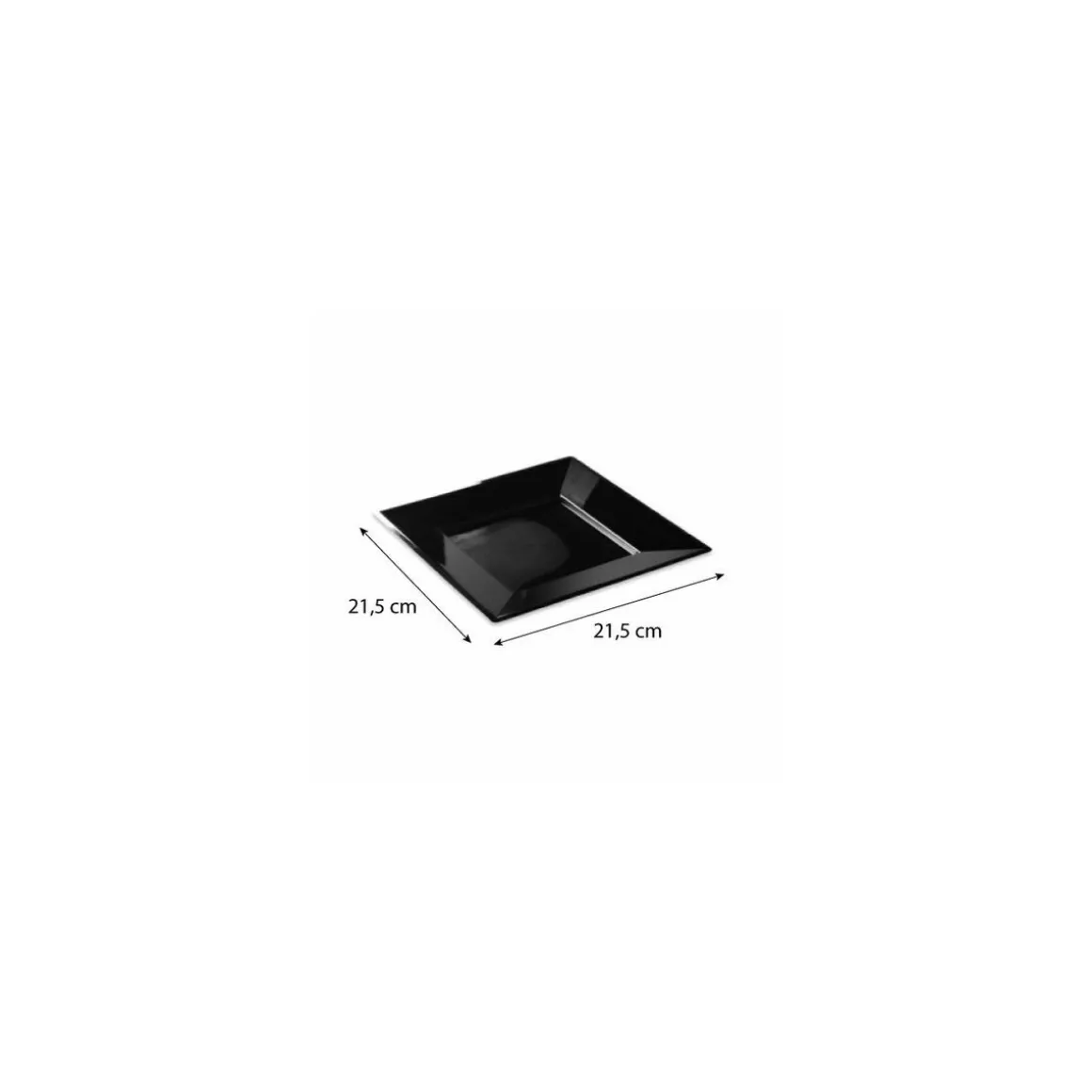 Assiette carrée réutilisable PS noir 215 mm - par 12