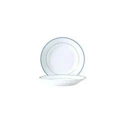 Assiette creuse verre trempé blanc/filet bleu ø 22,5 cm - par 12