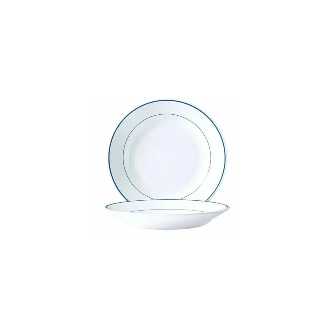 Assiette creuse verre trempé blanc/filet bleu ø 22,5 cm - par 12