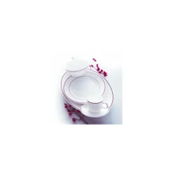 Assiette plate verre trempé blanc/filet bordeaux ø 23,5 cm - par 24