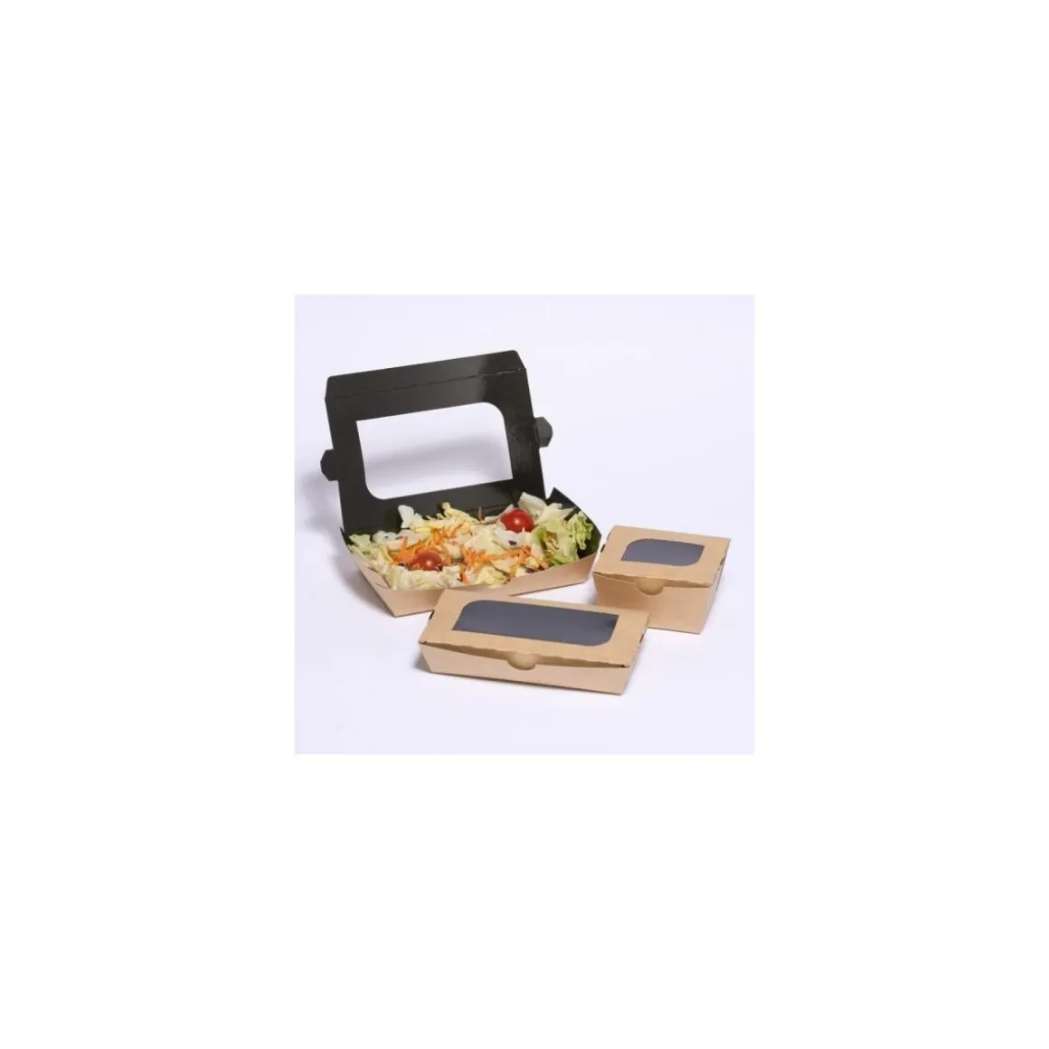 Barquette carton kraft ingraissable avec fenêtre 480 ml - par 400