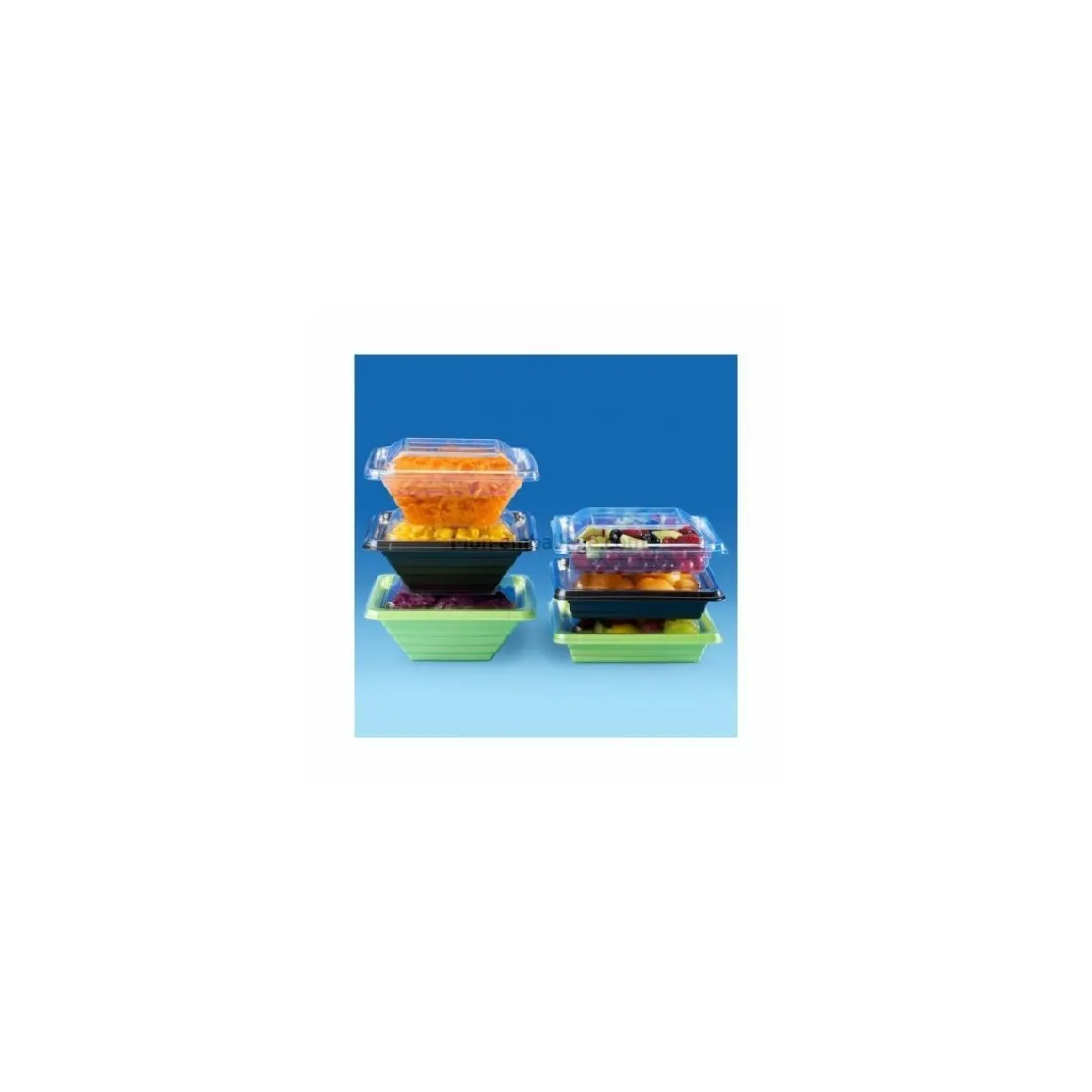 Barquette salade Pyramipack noire 750 ml avec couvercle indépendant - par 40