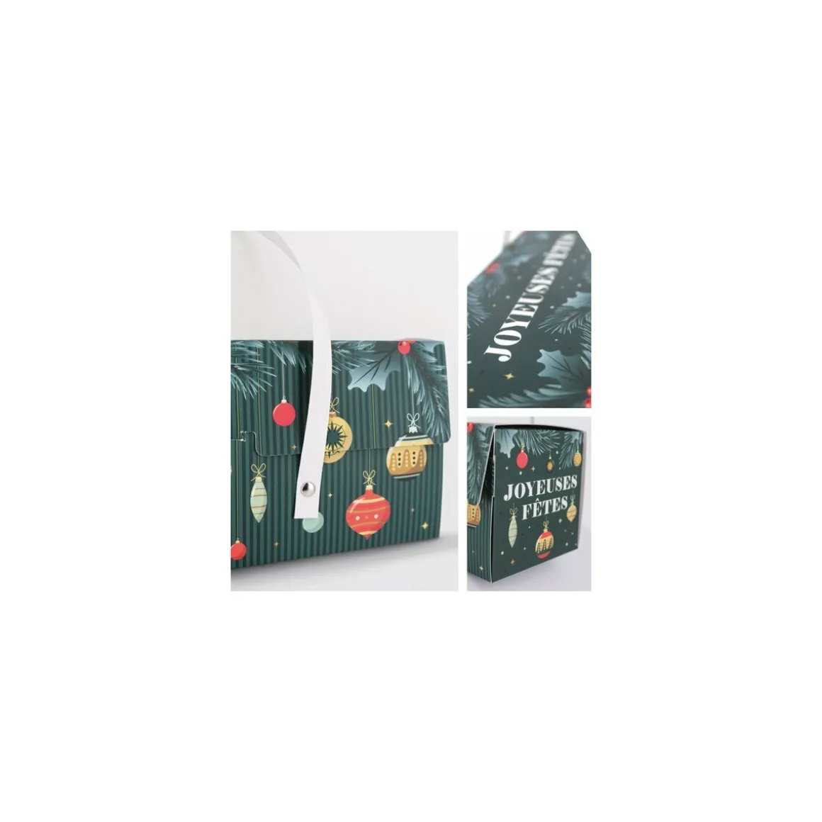 Boite à bûche à poignées Joyeuses Fêtes 30 x 11 x 11 cm