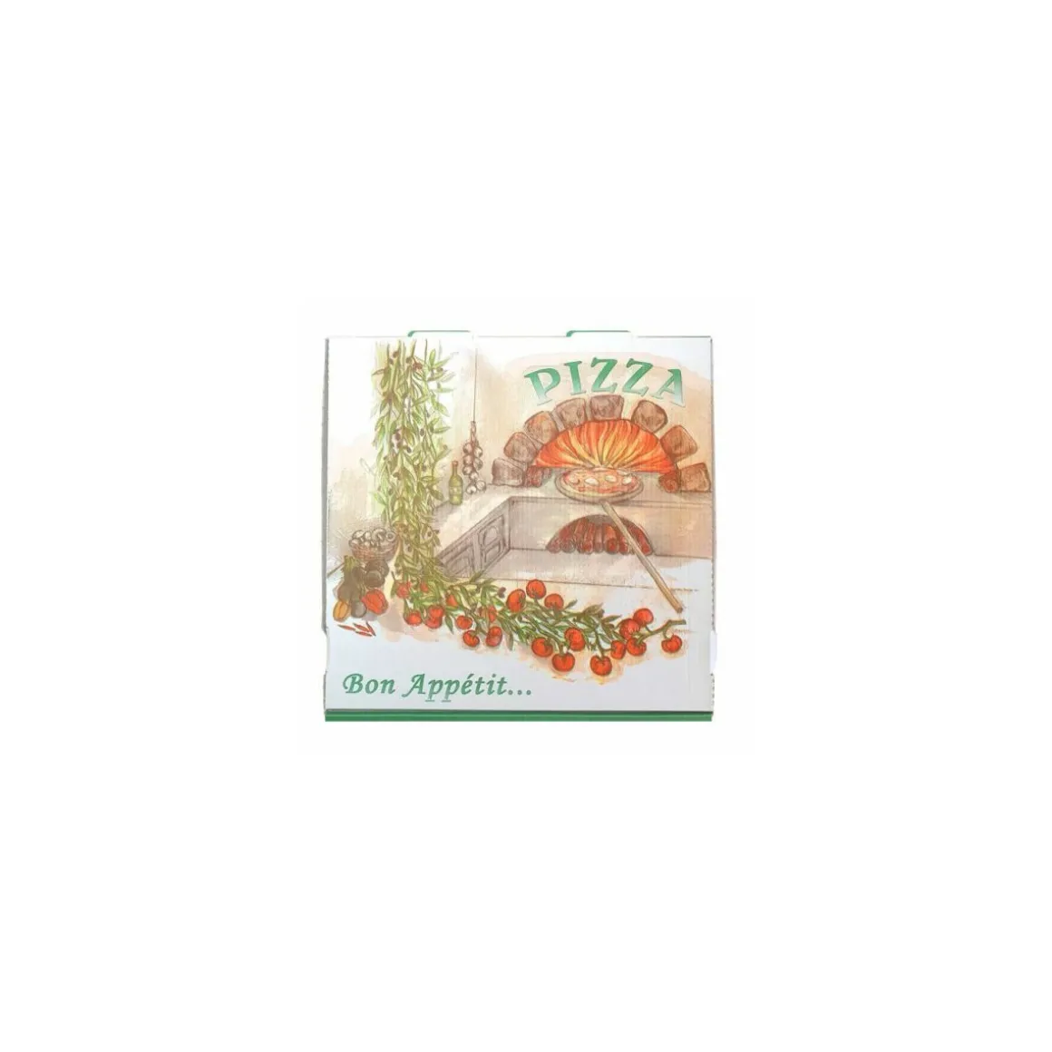 Boîte pizza carton à coins droits "Olives" 40 x 40 x 4 cm - par 100