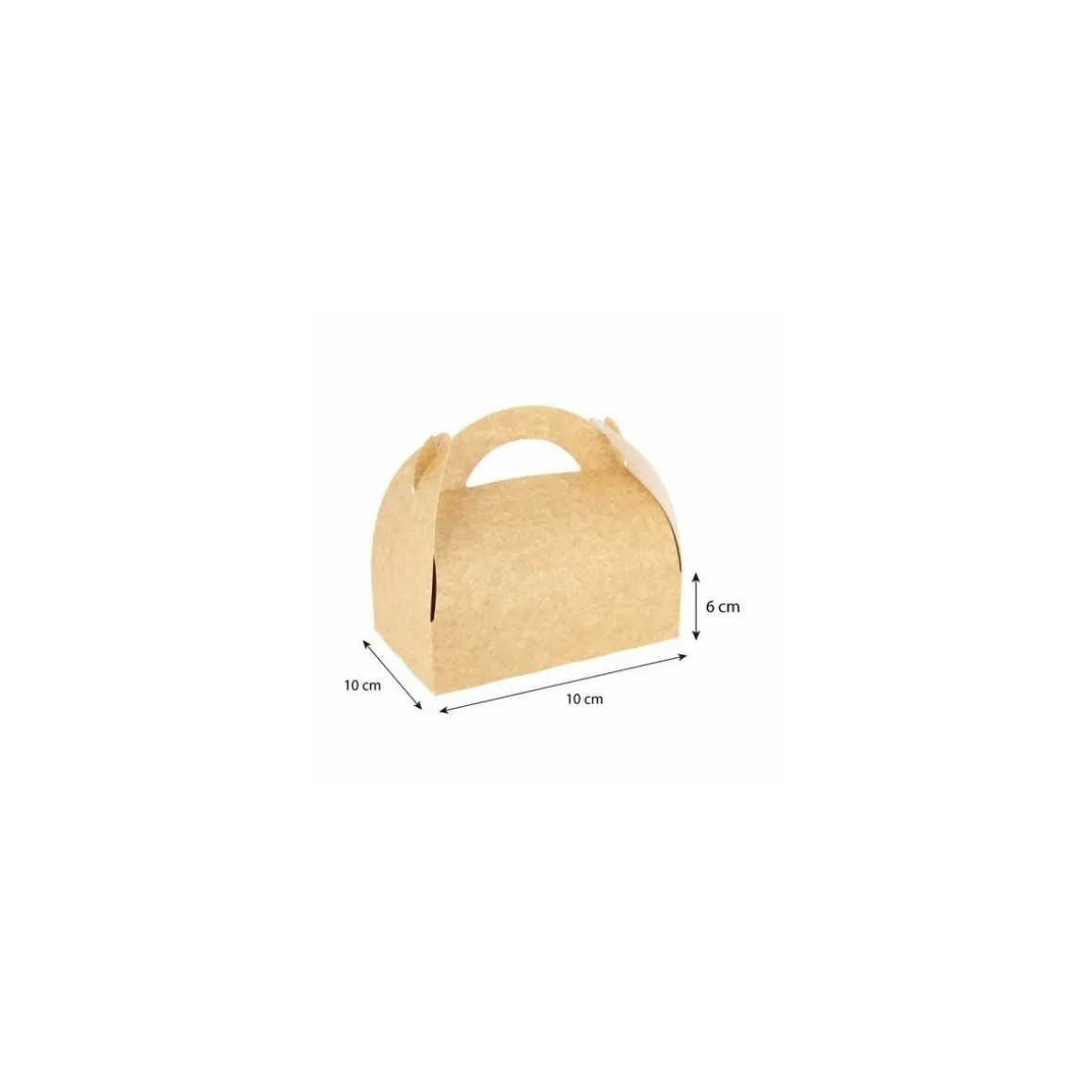 Boîte pâtissière kraft brun avec poignées 10 x 10 x 6 cm - par 50