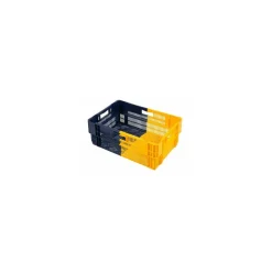 Caisse ajourée gerbable PEHD bleu et jaune 47L - 60 x 40 x 24,5 cm