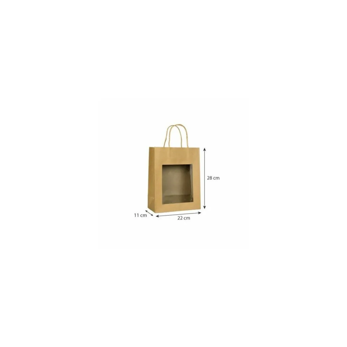 Grand sac kraft brun à poignées torsadées avec fenêtre 22 + 11 x 28 cm - par 12