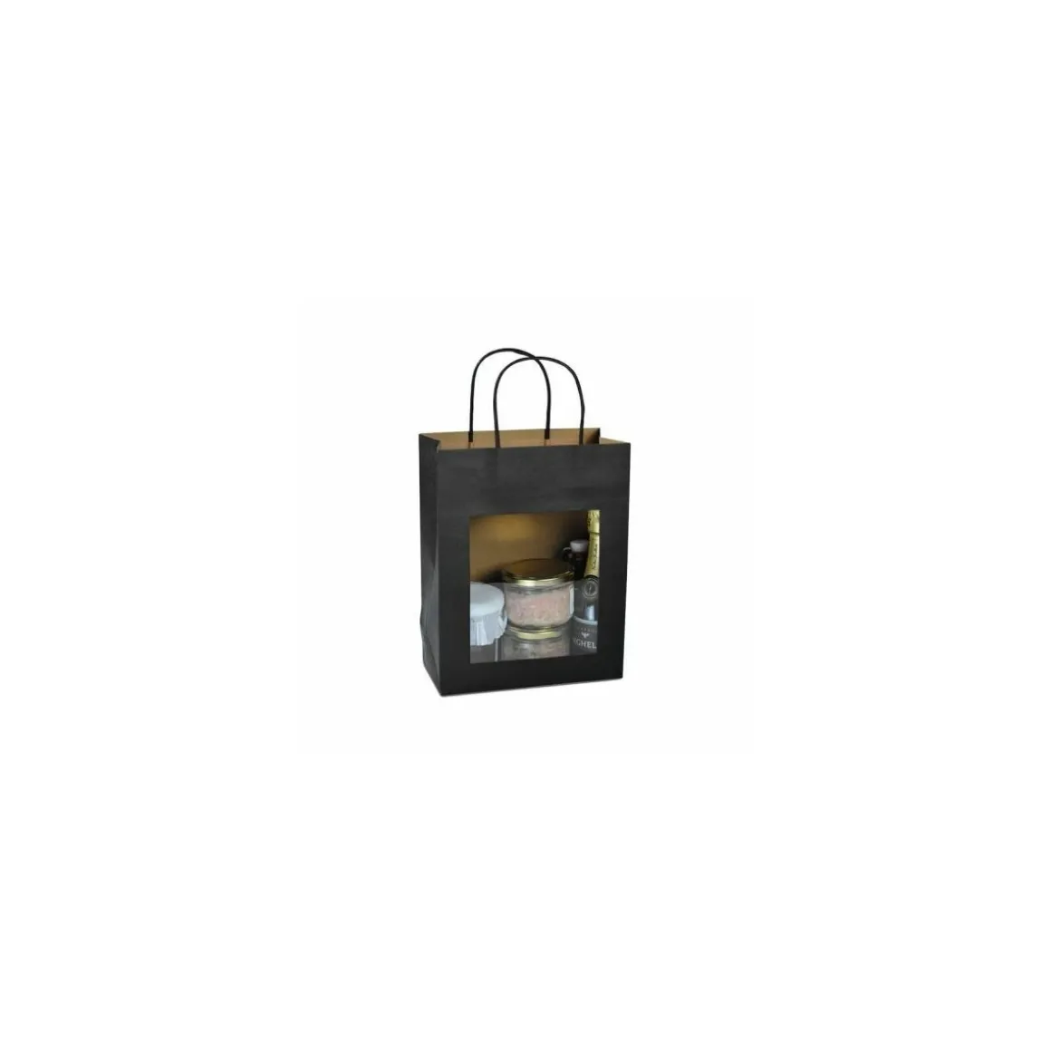 Grand sac kraft noir à poignées torsadées avec fenêtre 22 + 11 x 28 cm - par 12