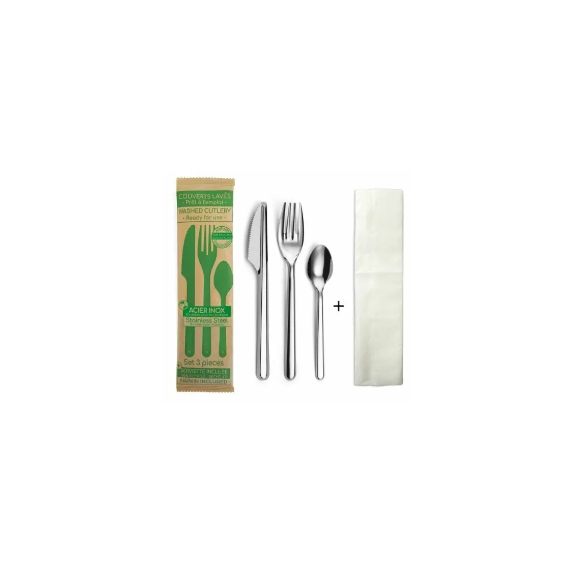 Kit couverts inox réutilisables Leaves - par 50