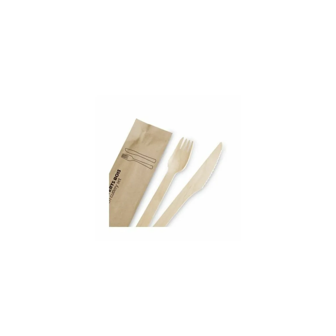Kit couverts jetable bois 2 en 1 - par 100