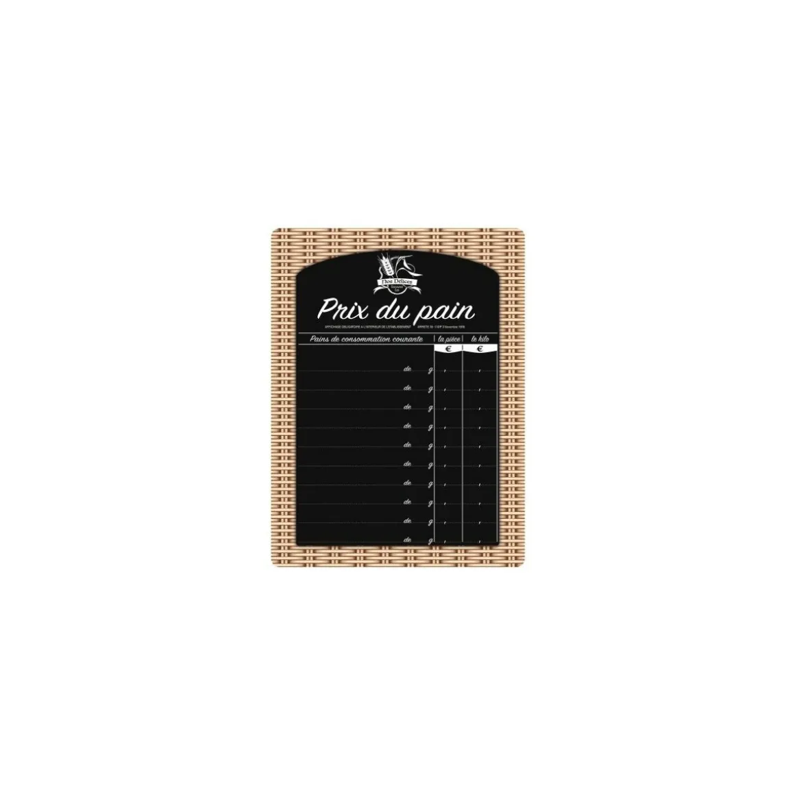 Panneau affichage prix du pain rotin PVC 15 x 20 cm