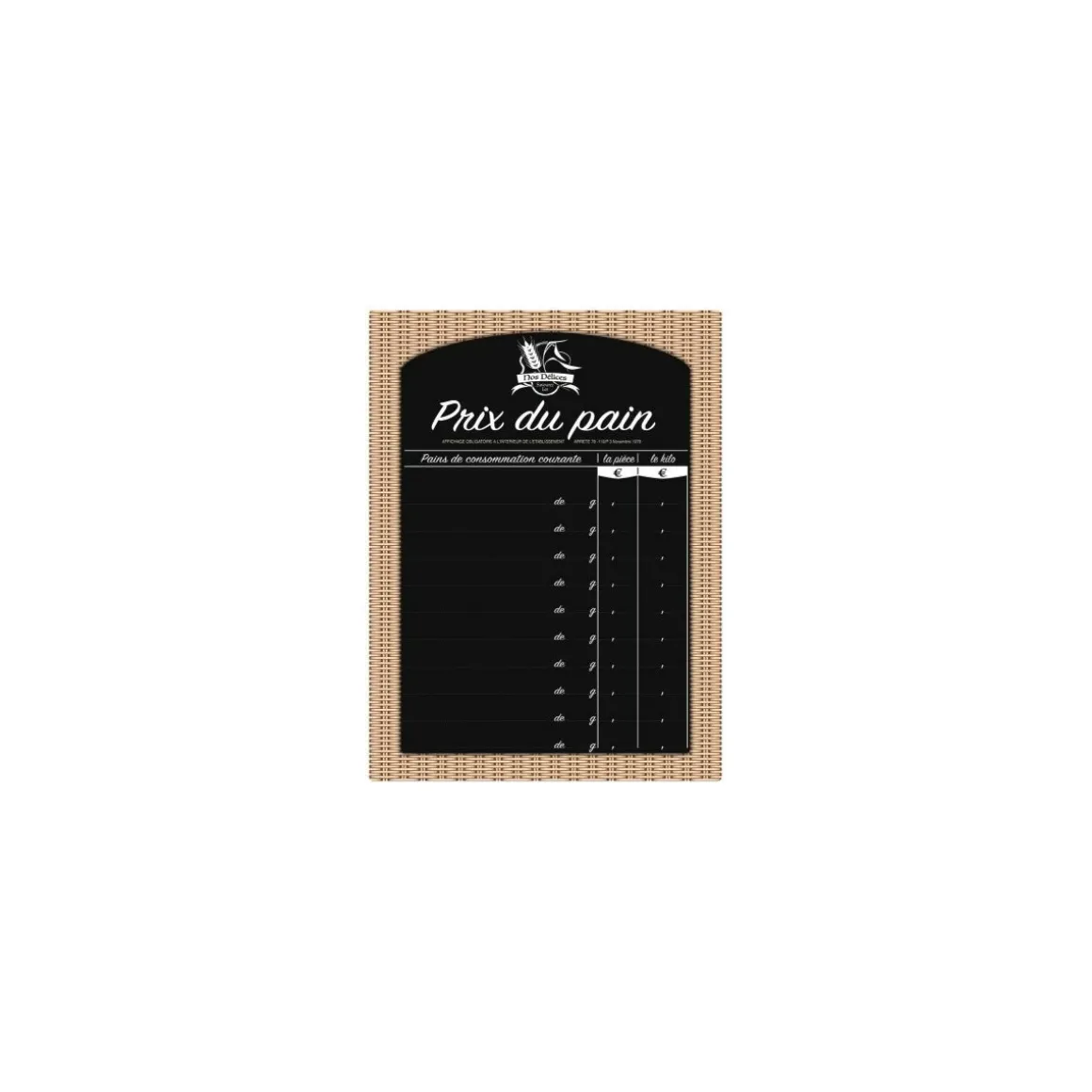 Panneau affichage prix du pain rotin PVC 30 x 40 cm