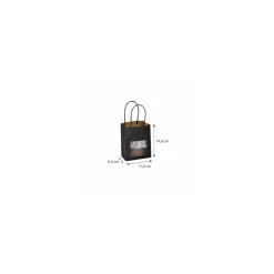 Petit sac kraft noir à poignées torsadées avec fenêtre 11,4 + 6,4 x 14,6 cm - par 25