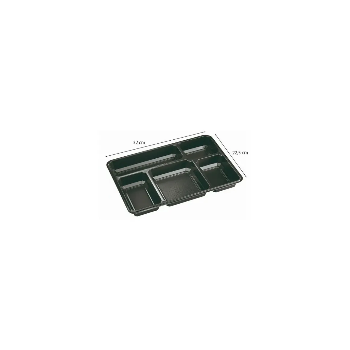 Plateau repas 5 compartiments plastique noir 32 x 22,5 x 3,4 cm - par 25