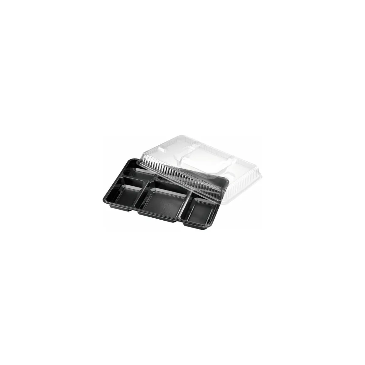 Plateau repas 5 compartiments plastique noir 32 x 22,5 x 3,4 cm - par 25
