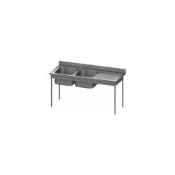 Plonge inox 2 bacs 75 L et égouttoir à droite 160 cm