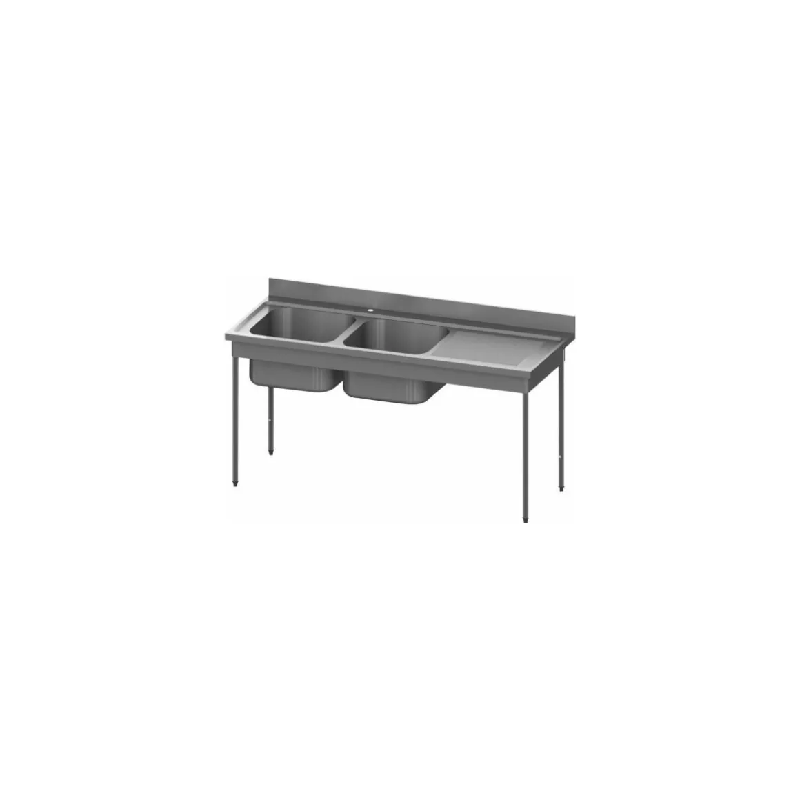 Plonge inox 2 bacs 75 L et égouttoir à droite 160 cm
