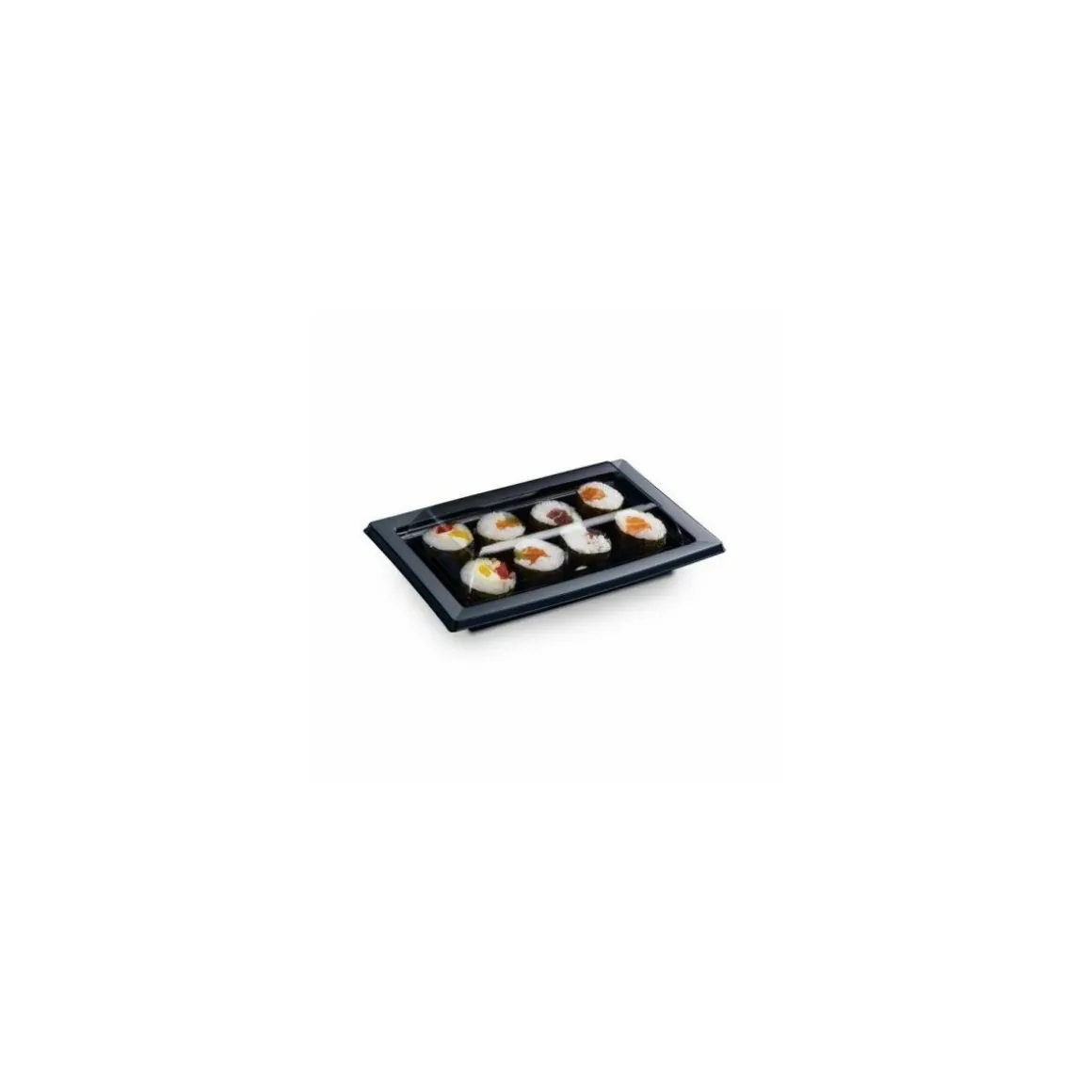 Ravier noir sushi et produits frais Quadripack + couvercle 17 x 10,5 cm - par 25