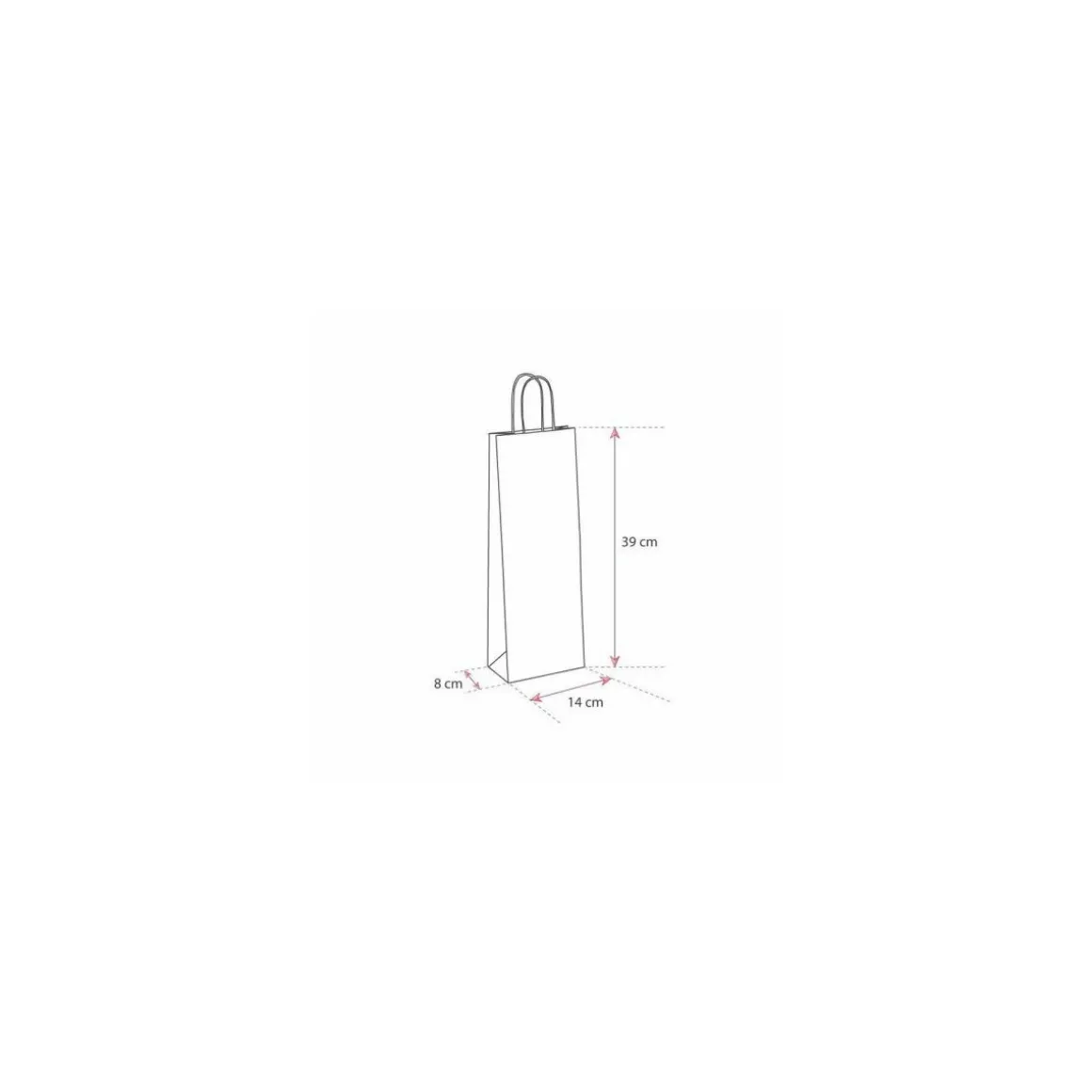 Sac bouteille kraft rouge vergé 14 + 8 x 39 cm - par 50