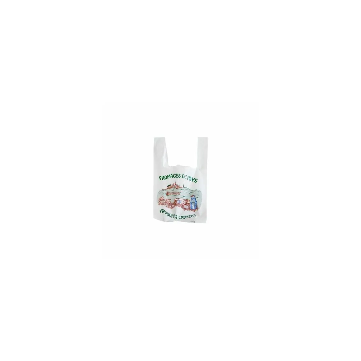 Sac bretelles blanc "Fromagerie" PEBD 50 µ 45 x 26 + 12 cm - par 500
