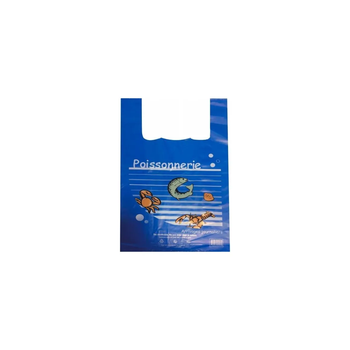 Sac bretelles "Poissonnerie" PEBD 50 µ 45 x 26 + 6 cm - par 500