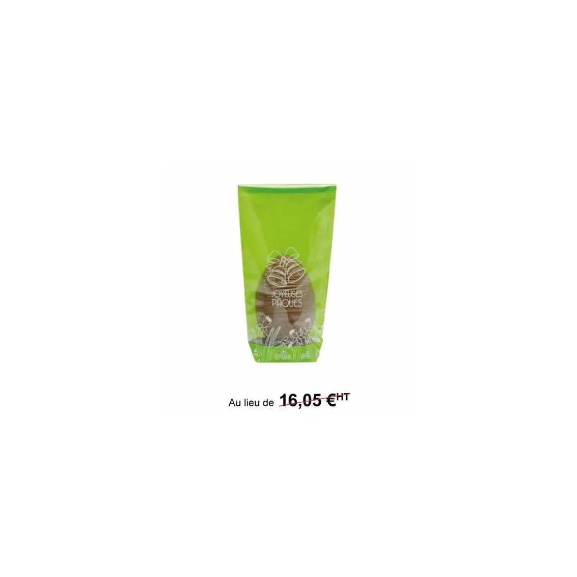 Sachet confiseur fond carton JOYEUSES PAQUES VERT 12 x 27,5 cm - par 100