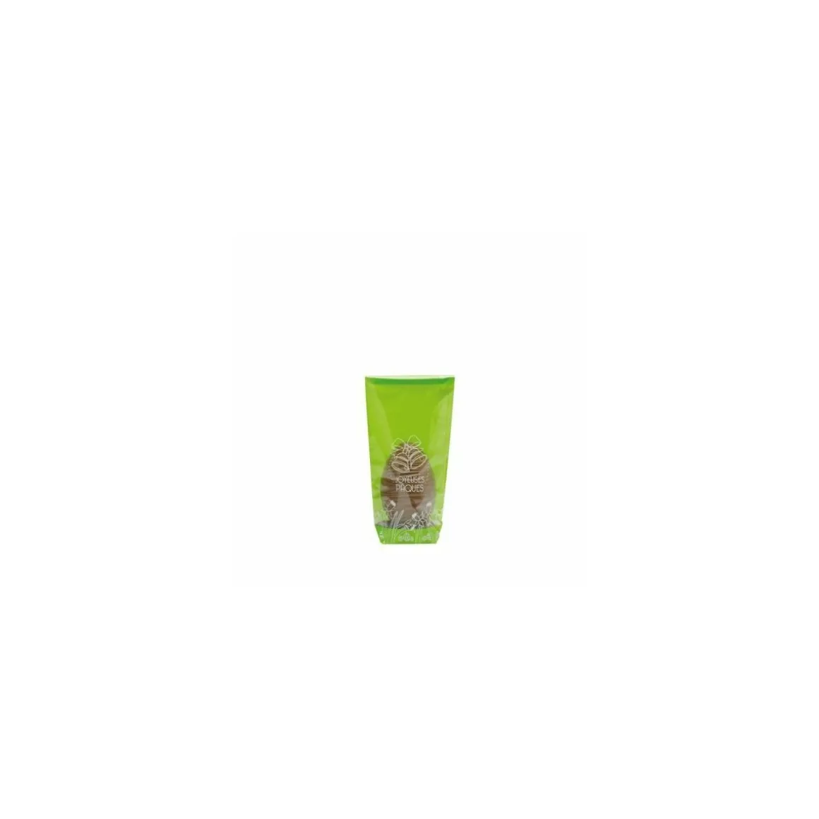 Sachet confiseur fond carton JOYEUSES PAQUES VERT 10 x 22 cm - par 100