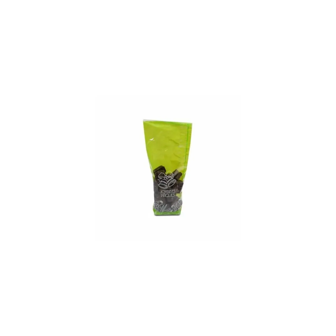 Sachet confiseur fond carton JOYEUSES PAQUES VERT 10 x 22 cm - par 100