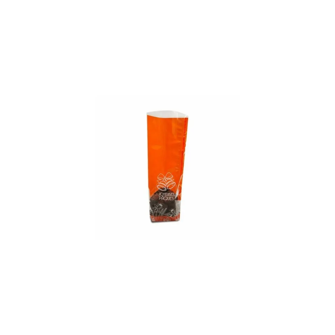 Sachet confiseur fond carton JOYEUSES PAQUES ORANGE 12 x 27,5 cm - par 100