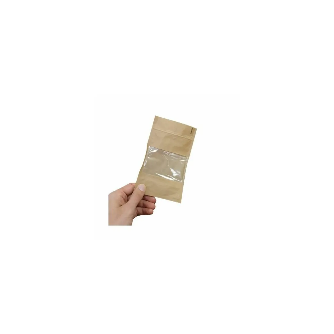 Sachet Doypack kraft brun avec zip et fenêtre 11 + 6,5 x 18,5 cm - par 100