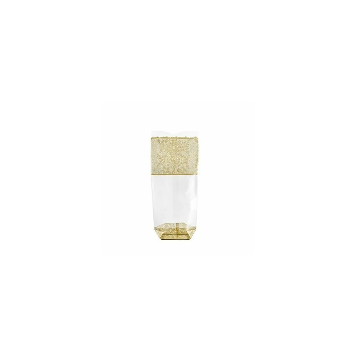 Sachet plastique fond carton "Dentelle or" 12 x 26 cm - par 100