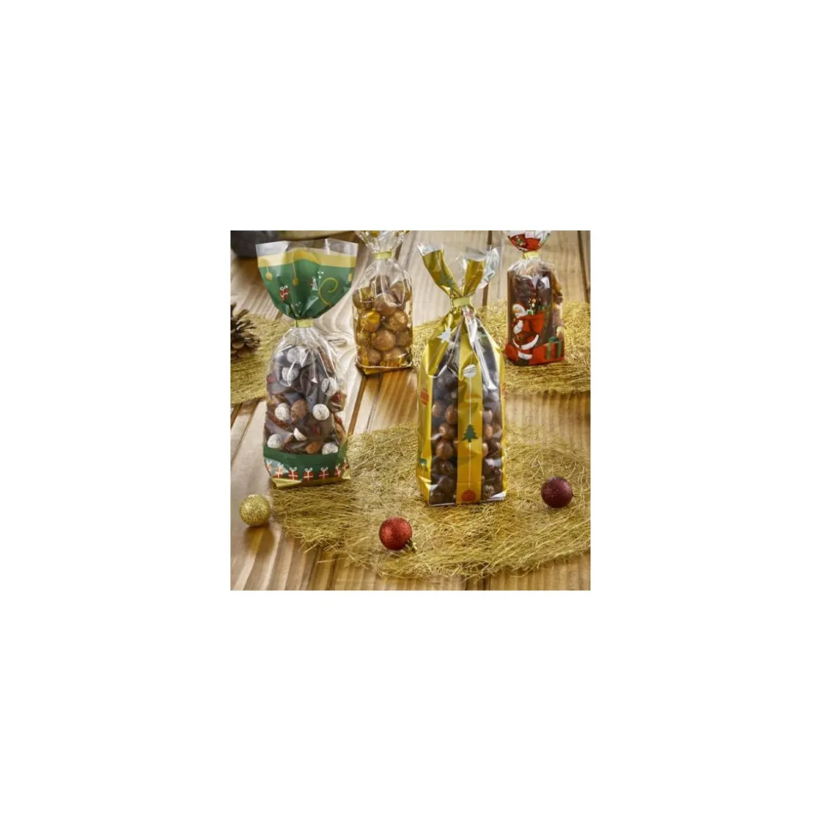 Sachet plastique fond carton "Cadeau Noël" 10 x 26 cm - par 100