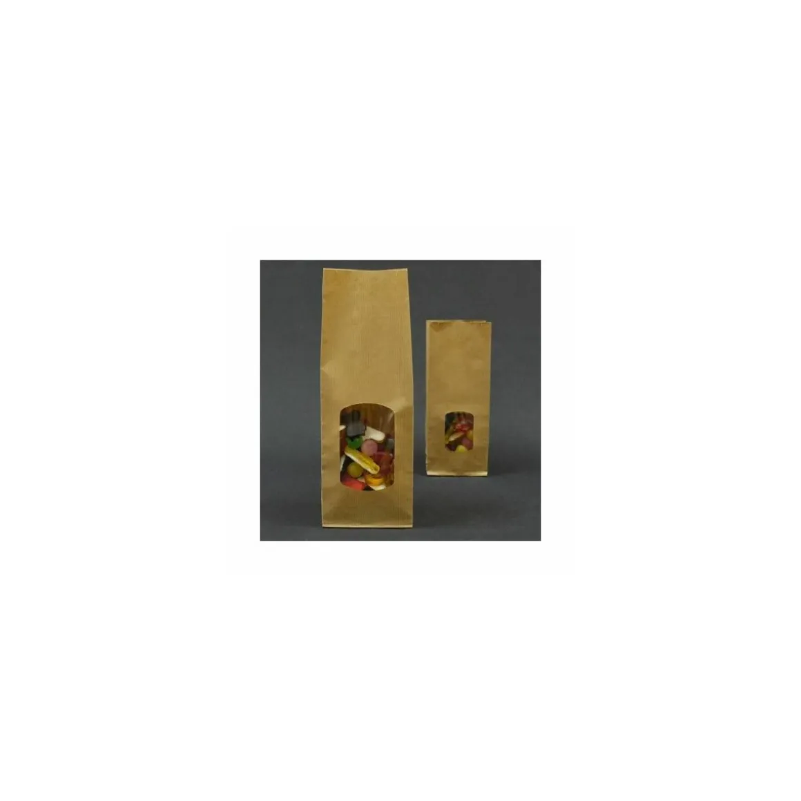 Sachet SOS kraft brun vergé avec fenêtre 10 + 5,5 x 29 cm - par 100