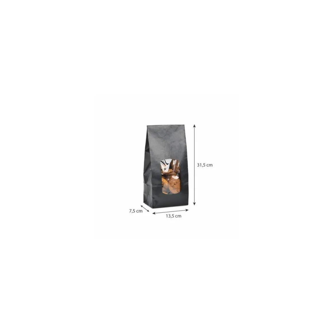 Sachet SOS kraft noir avec fenêtre 13,5 + 7,5 x 31,5 cm - par 100