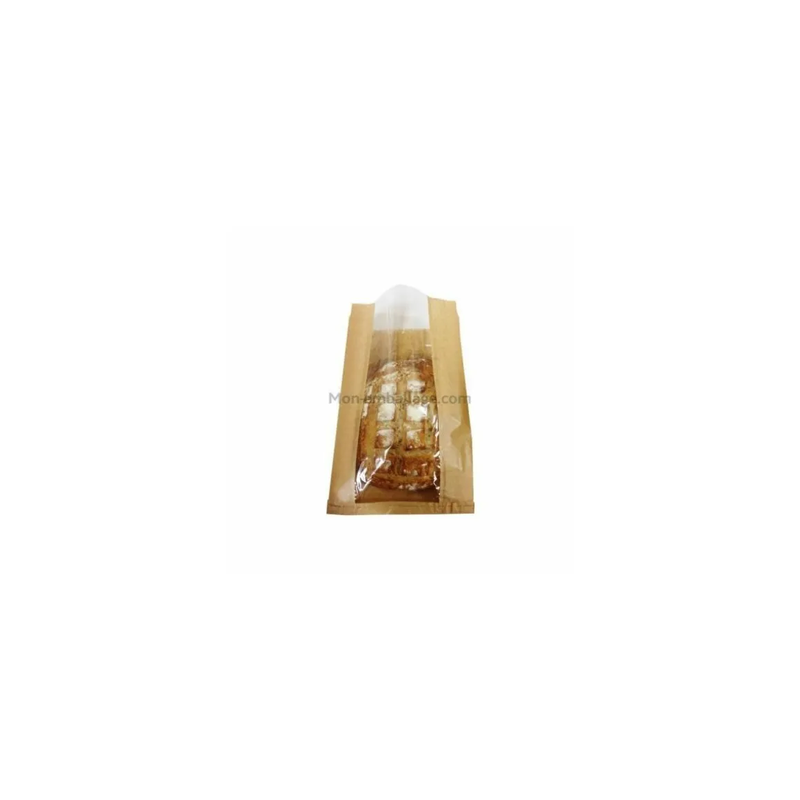 Sac à pain kraft brun avec fenêtre 24 + 4 x 35 cm (brioche ou pains spéciaux) - par 1000