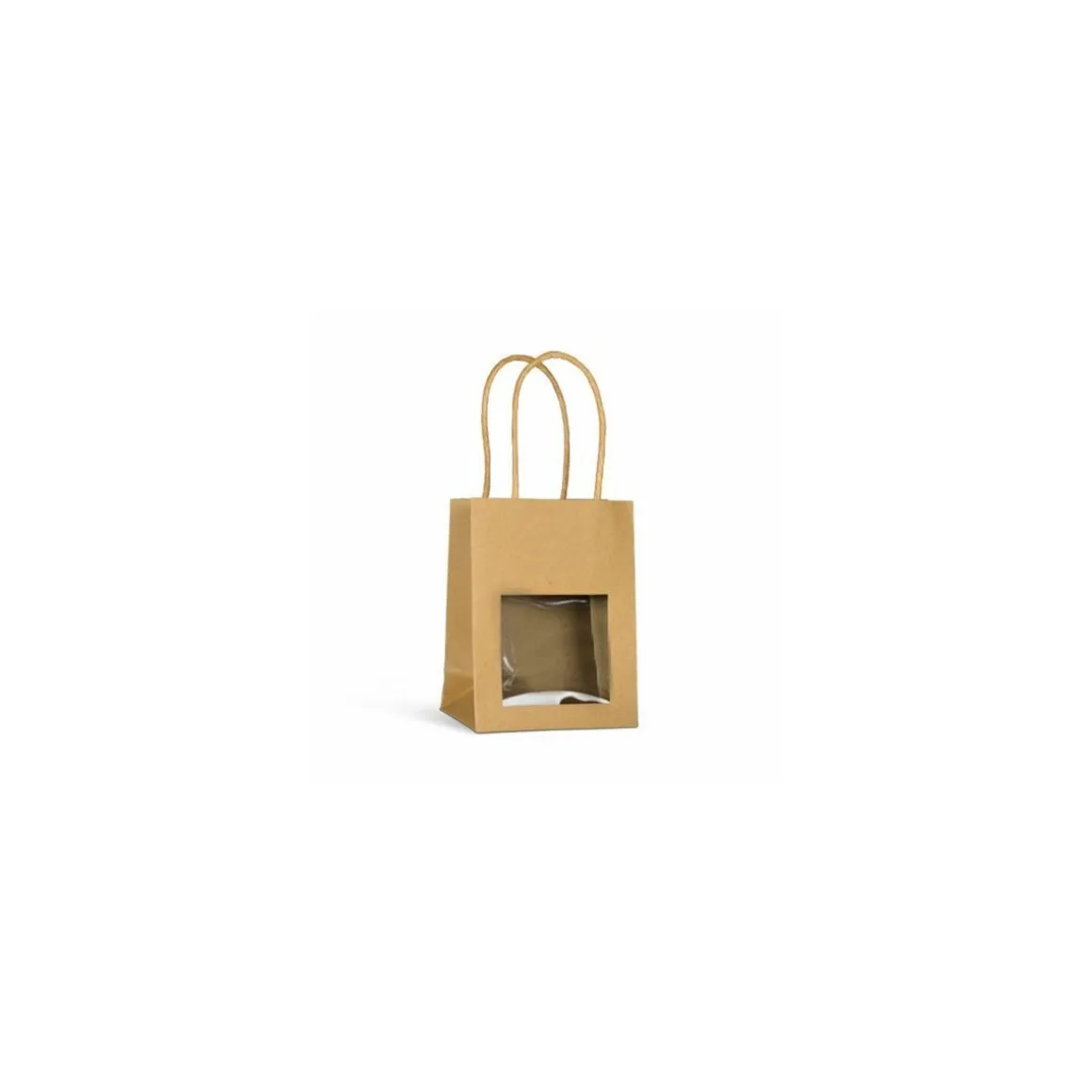 Sac papier kraft brun à poignées torsadées avec fenêtre 11,5 + 6,5 x 14,7 cm - par 25