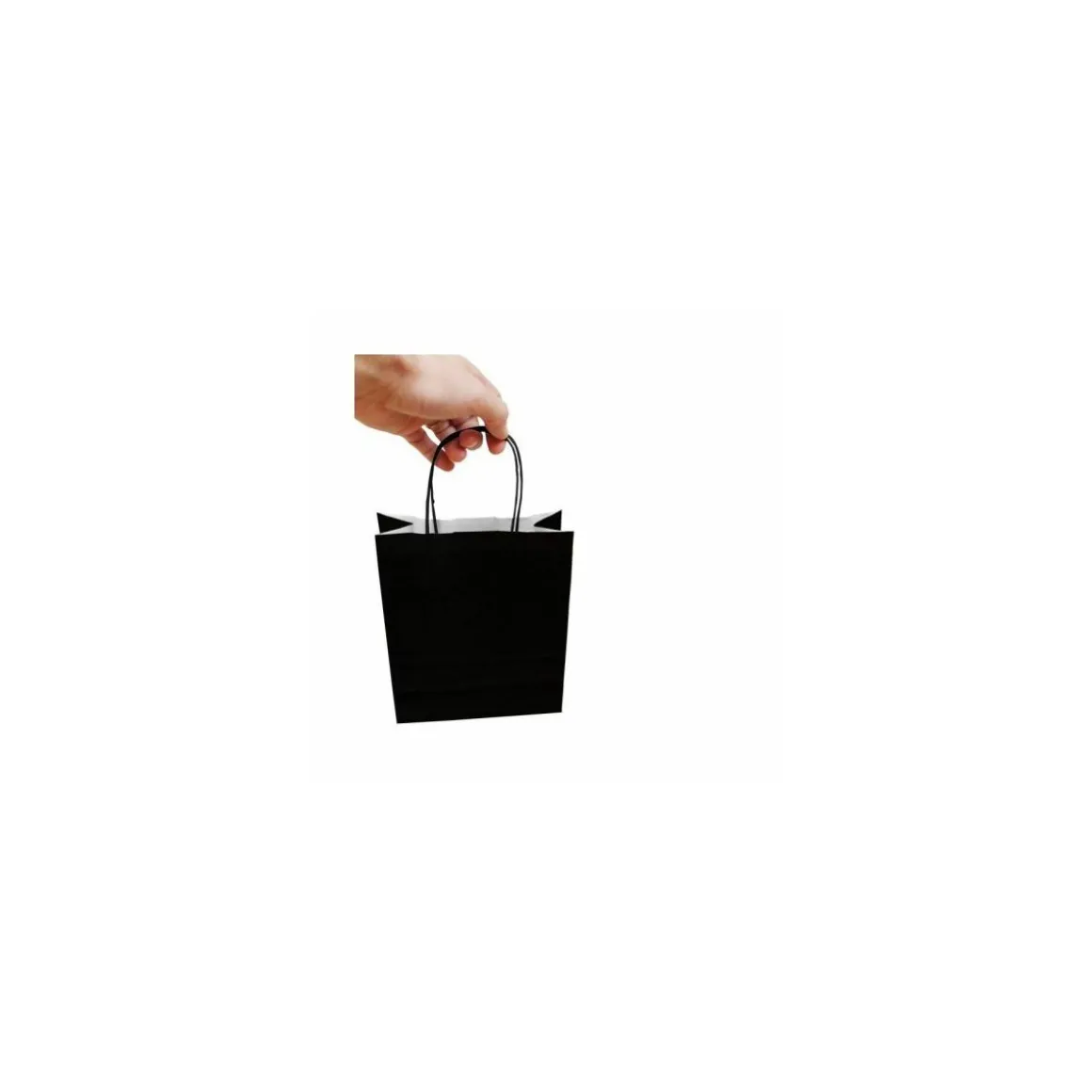 Sac papier kraft noir à poignées torsadées 18 + 8 x 22 cm - par 50