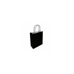 Sac papier kraft noir à poignées torsadées 18 + 8 x 22 cm - par 50