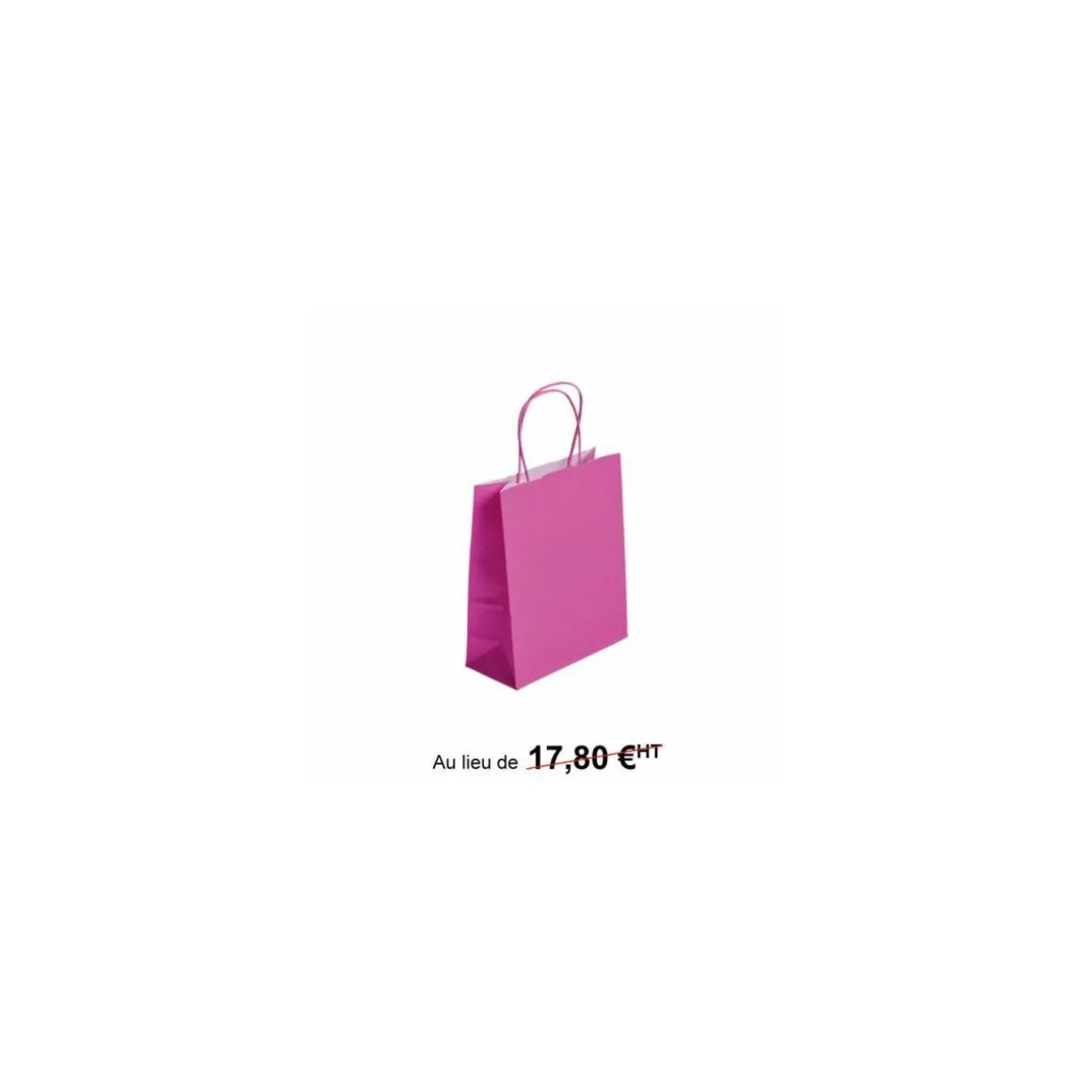 Sac papier kraft rose à poignées torsadées 23 + 12 x 30 cm - par 50