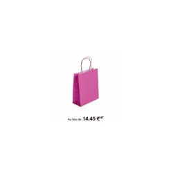 Sac papier kraft rose à poignées torsadées 18 + 8 x 22 cm - par 50