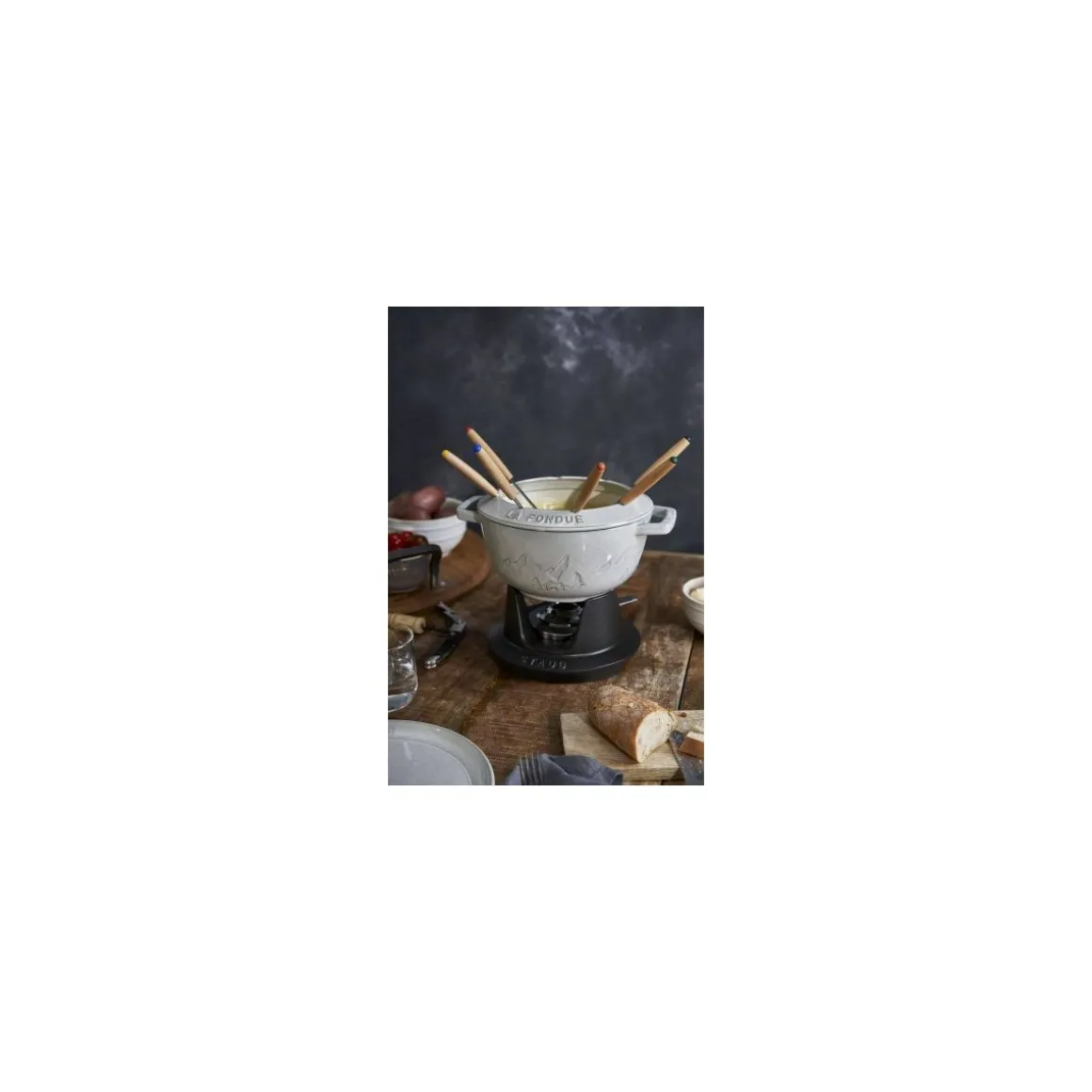 Service à fondue fonte truffe blanche Ø 20 cm