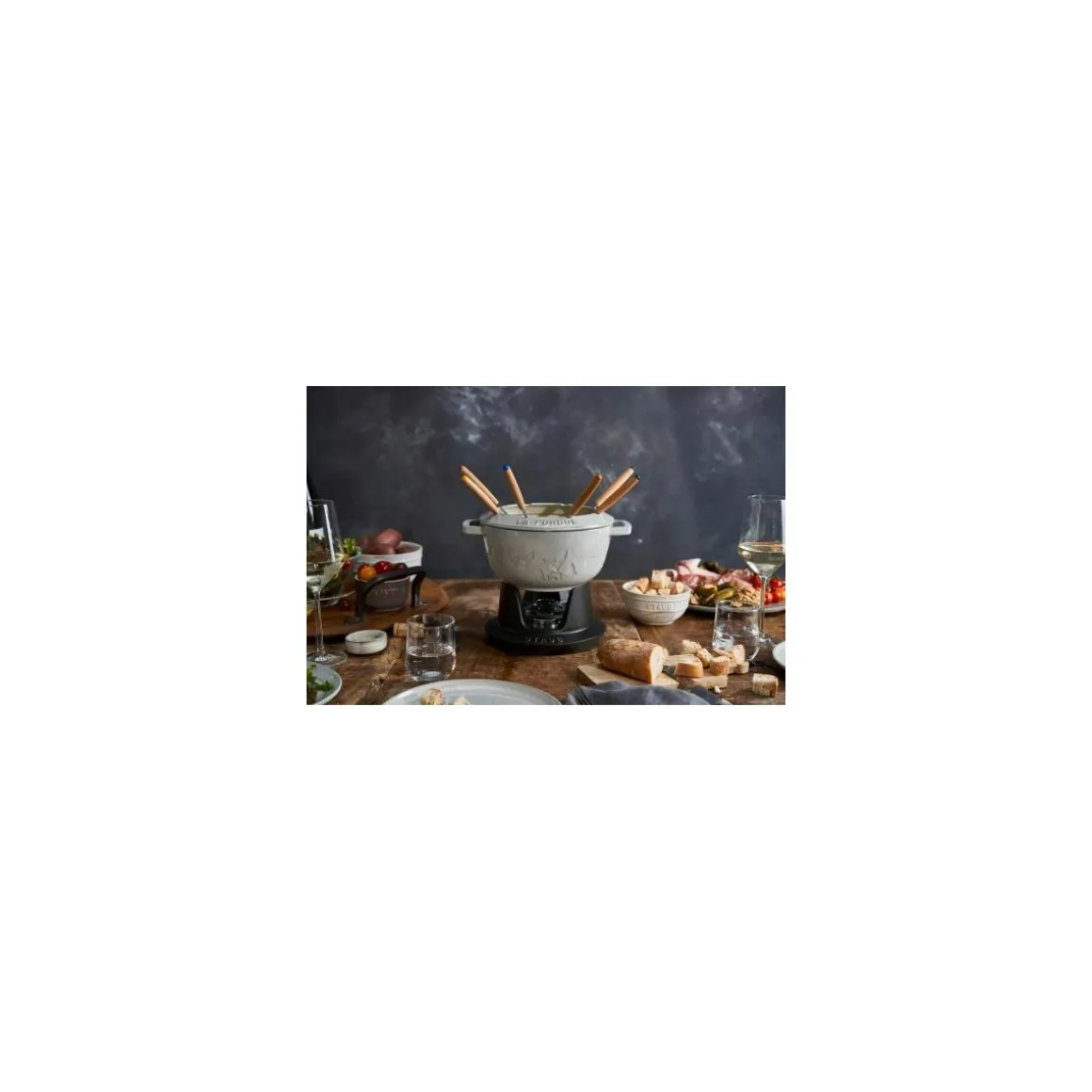 Service à fondue fonte truffe blanche Ø 20 cm