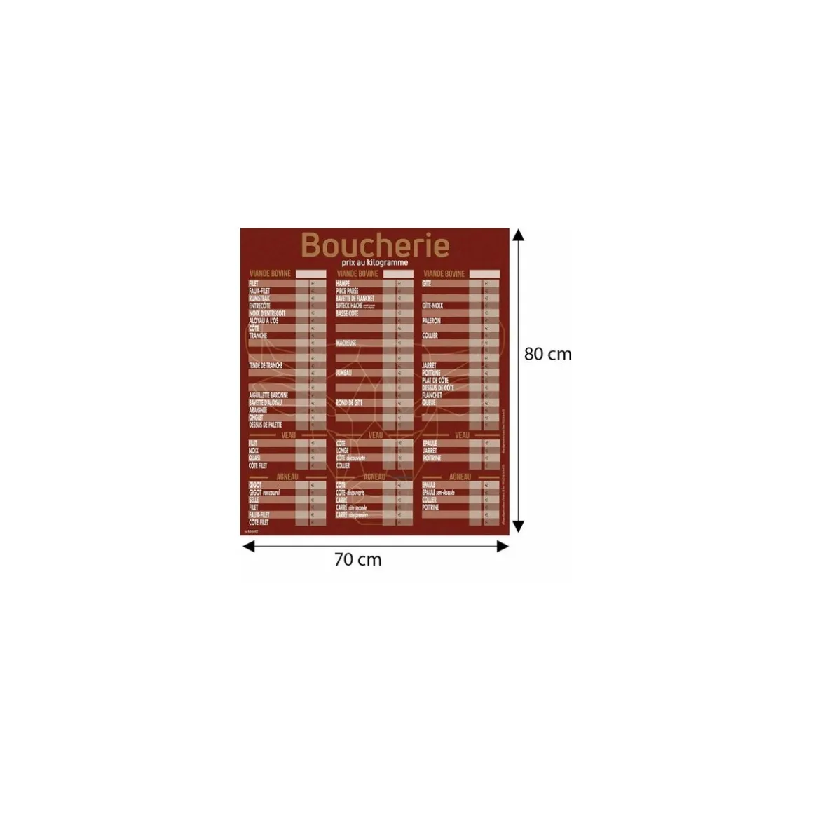 Tableau tarif boucherie Geotradi rouge