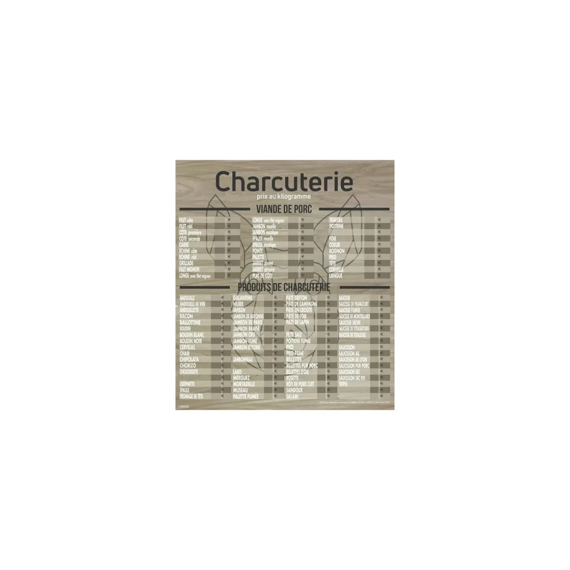 Tableau tarif charcuterie Geotradi bois