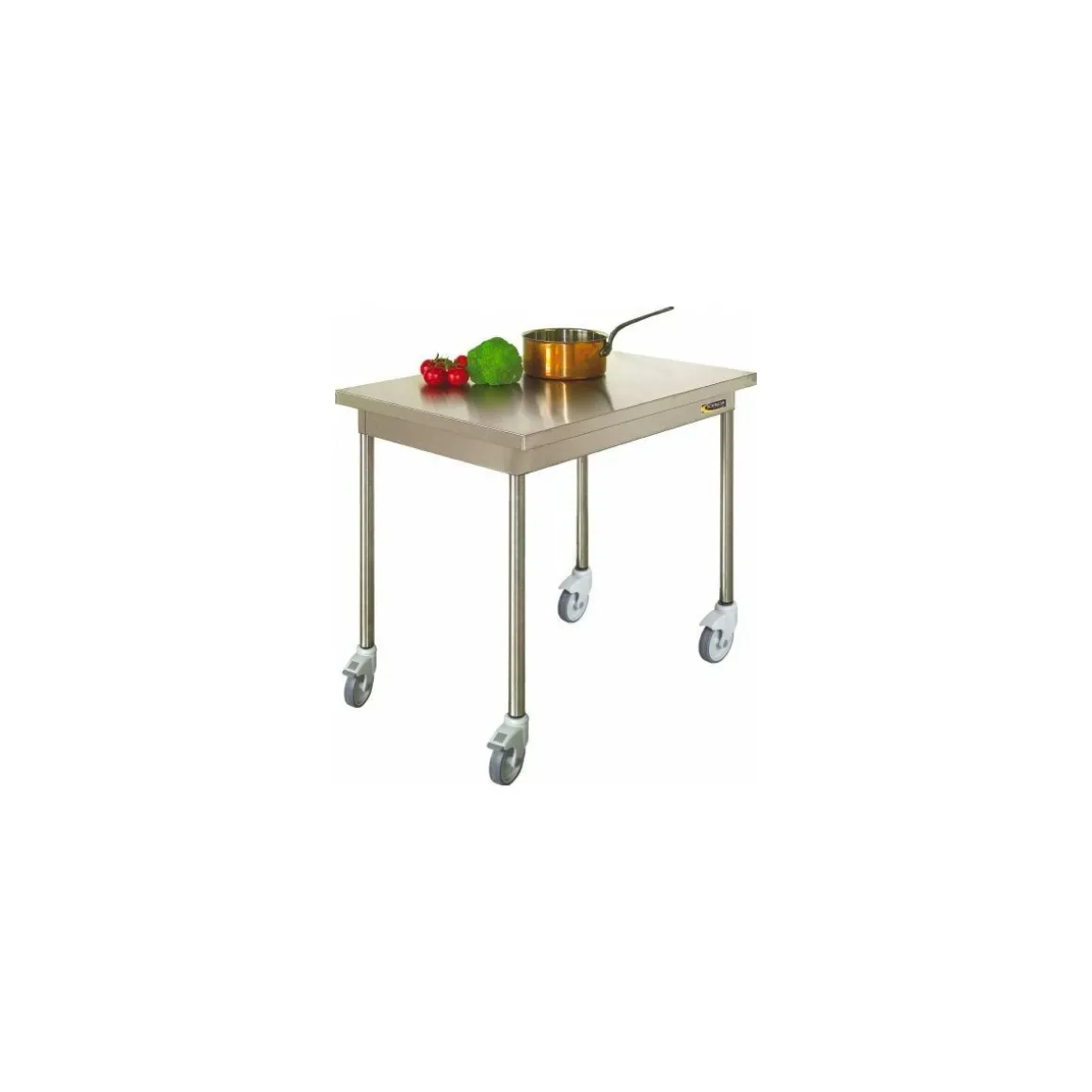 Table centrale inox avec roulettes 200 x 70 cm
