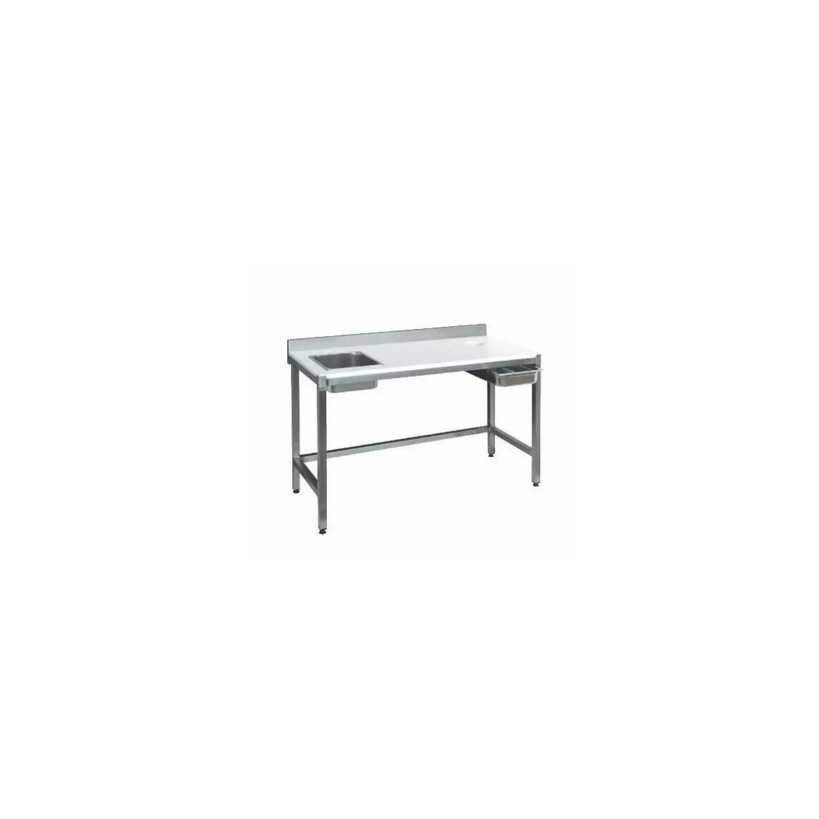 Table de préparation inox avec bac 190 x 60 cm dosseret 10 cm